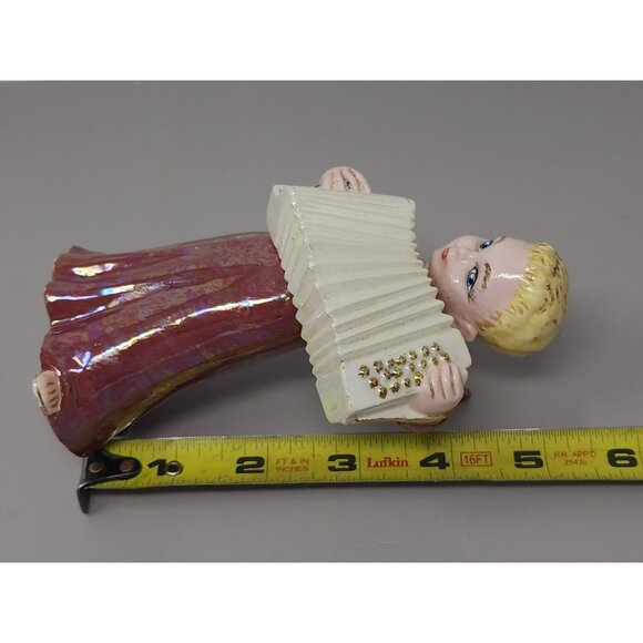 Vintage Holland Mold Ceramic Angel Figurine Playing Accordion‎ Iridescent Glaze - Picture 13 of 13